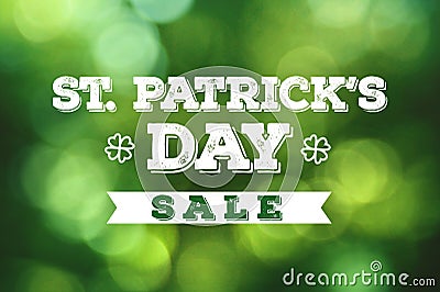 St. Patrick`s Day Sale Grunge Text Over Spring Green Bokeh Lights Stock Photo