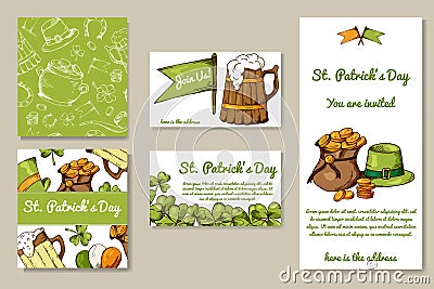 St. Patrick's Day set of cards with hand drawn elements. Vector illustration with sketch objects for your design Vector Illustration