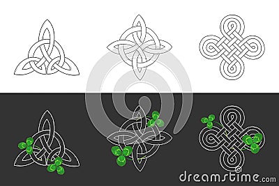 St. Patrick`s Day, a set of Celtic knots with shamrock Vector Illustration