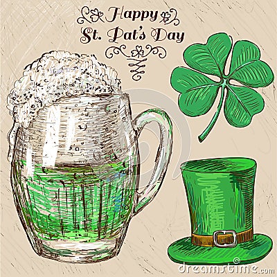 St. Patrick's Day set. Hand drawn illustrations Vector Illustration