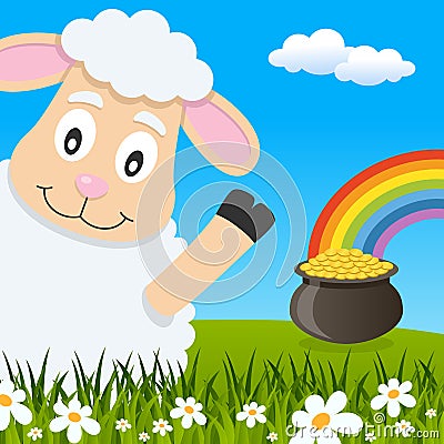 St. Patrick`s Day Sheep Greeting Card Vector Illustration