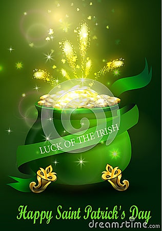 St. Patrick s Day symbol green pot Vector Illustration