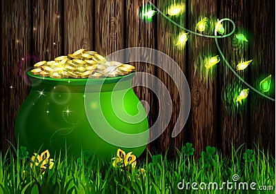 St. Patrick s Day symbol green pot Vector Illustration