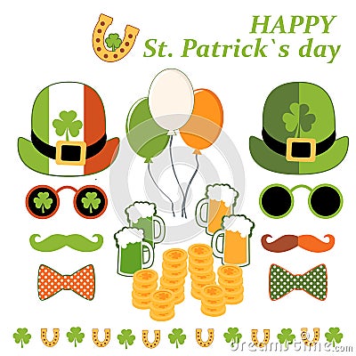 St. Patrick`s day vector decoration and photo booth props Stock Photo