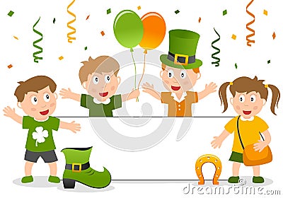 St. Patrick s Kids and Banner Vector Illustration