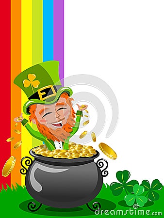 St Patrick Saint Patrick s exulting inside pot of gold frame isolated Vector Illustration