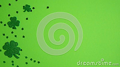 St Patricks Day banner design with shamrock and four-leaf clover. Flat lay, top view. Happy St. Patrick`s Day concept Stock Photo