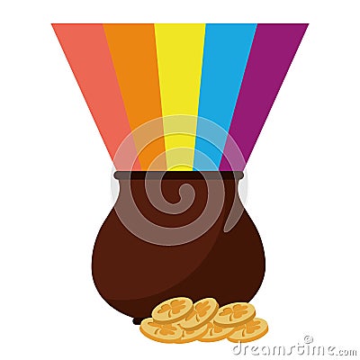 St patricks day cauldron rainbow with coins Vector Illustration