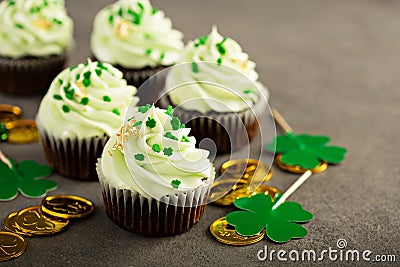 St Patricks day chocolate mint cupcakes Stock Photo