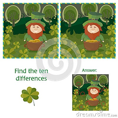 St. Patricks Day - find ten differences visual puzzle Vector Illustration