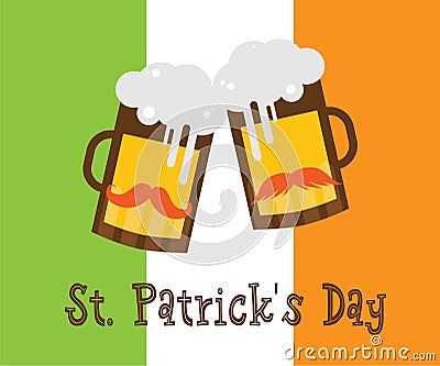 St. Patricks day. hipster beer glasses over Irish flag Vector Illustration