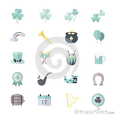 St Patricks Day Icons Flat Color Vector Illustration