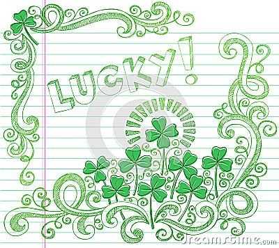 St Patricks Day Lucky Four Leaf Clover Doodle Vector Illustration