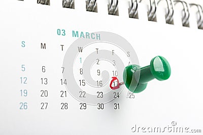 St patricks day on march calendar pin Stock Photo