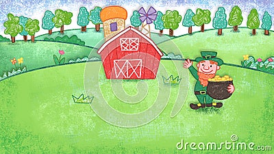 St Patricks Day oil pastel crayon doodle hand-drawn illustration Cartoon Illustration