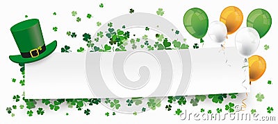 St Patricks Day Paper Banner Hat Shamrocks Balloons Vector Illustration