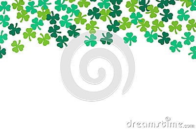 St Patricks Day paper shamrocks top border over white Stock Photo