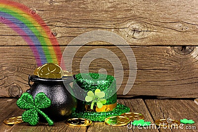 St Patricks Day Pot of Gold with rainbow Stock Photo