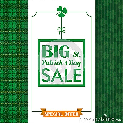 St Patricks Day Sale Cloverleafs Tartan Oblong Banner Vector Illustration