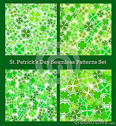 St Patricks Day seamless pattern set. Traditional shamrock lucky Vector Illustration
