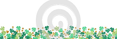 St Patricks Day shamrock and gold coin confetti banner border isolated on a white background Stock Photo