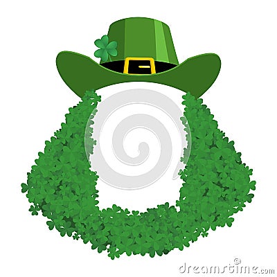 St Patricks day Template. Leprechaun blank banner. hat and beard in Shamrock. Holiday of Ireland. Traditional Irish holiday Vector Illustration