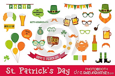 St. Patricks Day vector design elements set. icons and photo booth props Vector Illustration