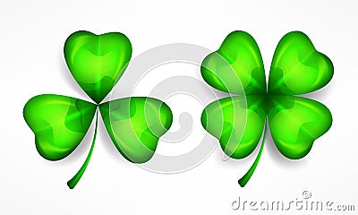 St Patricks green clover leaves on white. Vector illustration. Vector Illustration