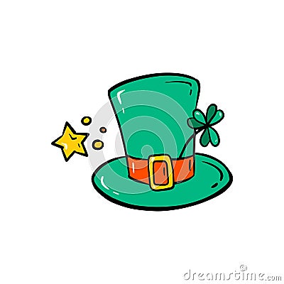 St Patricks green hat. Vector Patrick day cartoon illustration isolated on white background. Vector Illustration