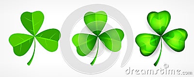 St Patricks green three clover leaves on white. Vector illustration. Vector Illustration