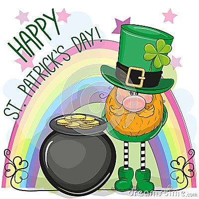 St Patricks greeting card with leprechaun Vector Illustration