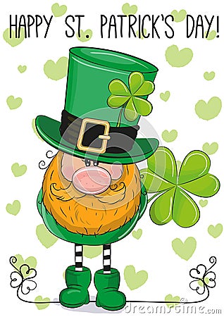 St Patricks greeting card with leprechaun Vector Illustration