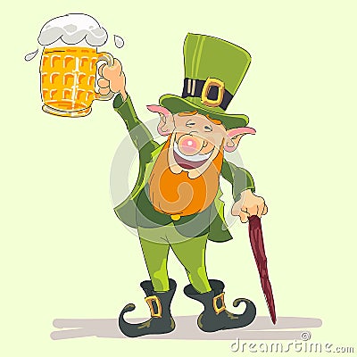 St Patricks leprechaun with beer Vector Illustration