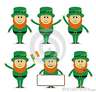 St patricks leprechaun set Vector Illustration