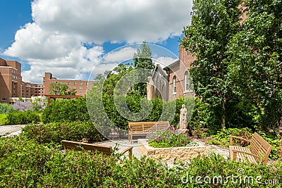 Chapel of St. Thomas Aquinas and Our Lady of Peace Garden at the University of St. Thomas Editorial Stock Photo
