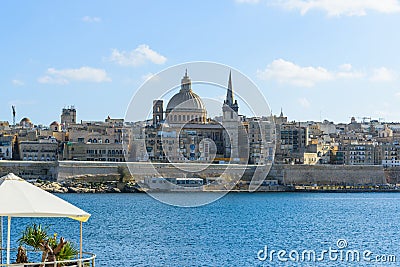Valletta coast with the Anglican St Paul's Pro-Cathedral (1839). Valletta, Malta, Europe Editorial Stock Photo