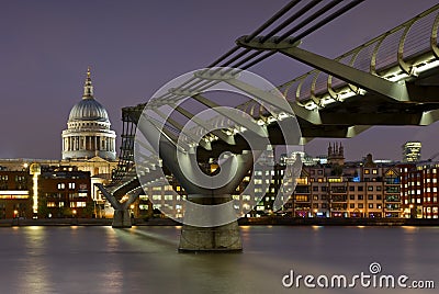 St. Paul's Cathedral and Millennium Bridge Editorial Stock Photo