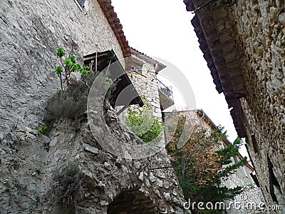 St Paul's in Nice, France, stone houses defying the roads Stock Photo