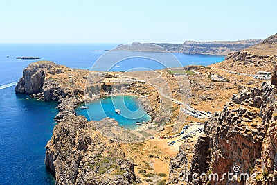 St Pauls Bay in Lindos in Rhodes Stock Photo