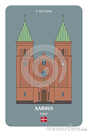 St. Pauls Church in Aarhus, Denmark. Architectural symbols of European cities Vector Illustration
