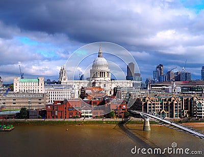 St Pauls and Millennium bridge Editorial Stock Photo