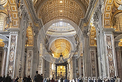 St. Peter basilica interior. Historic cathedral in Holy See. Italy Editorial Stock Photo