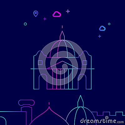 St. Peter Basilica, Rome Vector Line Icon, Illustration on a Dark Blue Background. Related Bottom Border Stock Photo