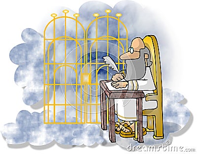 St Peter at the Pearly Gates Cartoon Illustration