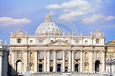 St. Peter`s Basilica â€” Catholic Cathedral, the Central building of the Vatican. Patriarchal basilicas of Rome and the ceremonia Editorial Stock Photo