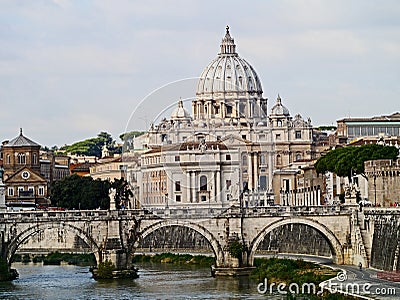 St. Peter's Basilica and Tiber River Stock Photo