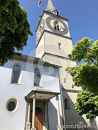 St. Peter`s church in Zurich - Largest tower clock face in Europe Stock Photo