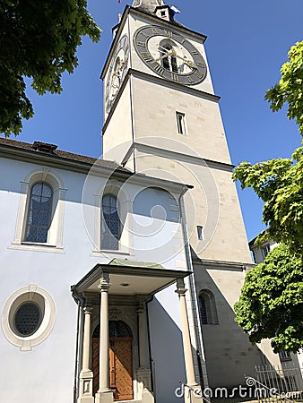 St. Peter`s church in Zurich - Largest tower clock face in Europe Stock Photo