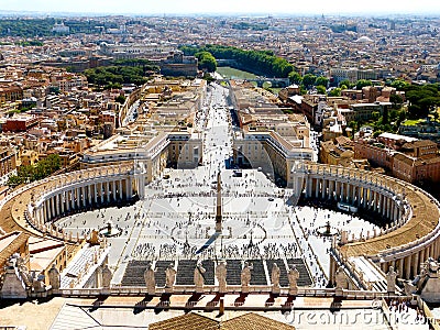 Saint Peter`s Square in Vatican and aerial view of the city from Basilica Stock Photo