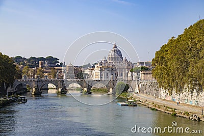 St. Peter`s from the Tiber Stock Photo